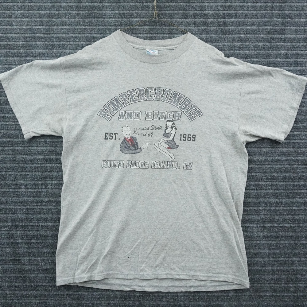 Delta Pro Weight Pimpercrombie B*tch Tee Mens L Gray Parody Graphic Shirt